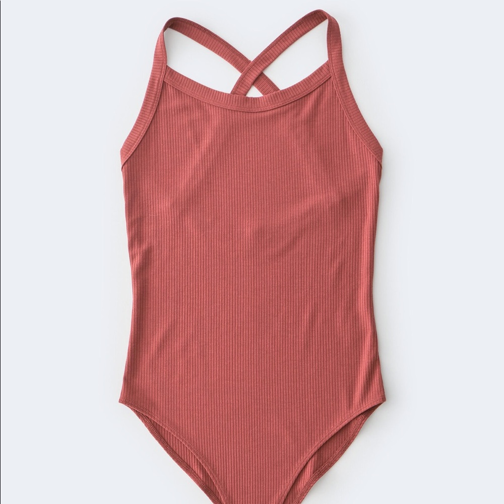 Aeropostale Strappy Back Ribbed Bodysuit - Black